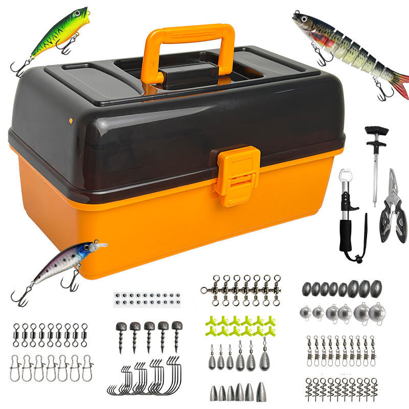 Fishing Lure Box - 大型4層アウトドアフィッシングソフトベイトリードヘッドフック547点セットアクセサリールアーベイトオレンジタックルボックス