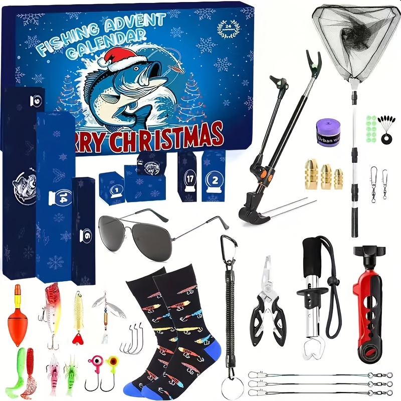 Fishing Lure Accessories - 2025年フィッシングアドベントカレンダー（男性向け）釣り道具24日間のルアーアクセサリーとギアのサプライズ、釣り竿ホルダー付き