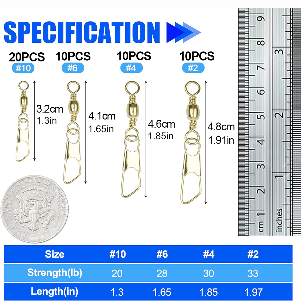 安全銅コネクタ付きゴールドスイベルフィッシングバレル,スナッ - Fishing Lure Accessories のレビューと価格