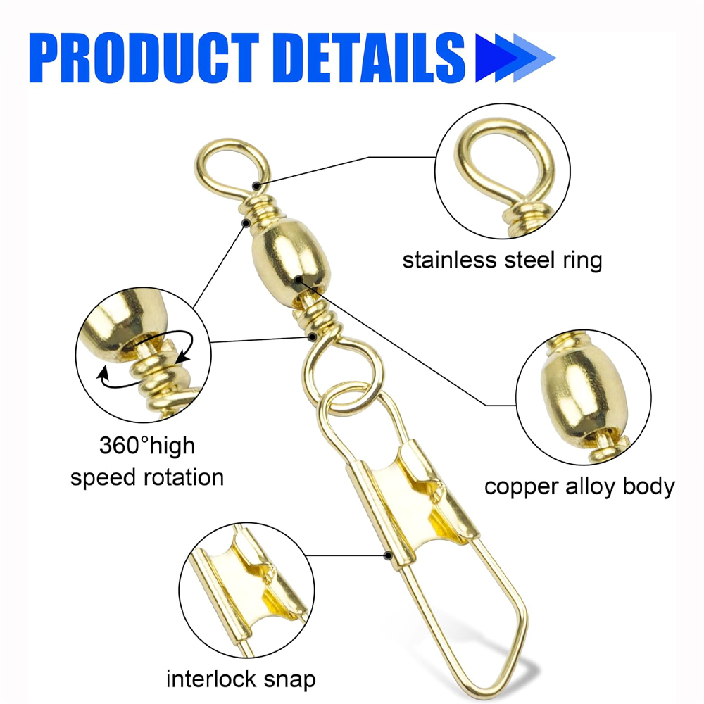 安全銅コネクタ付きゴールドスイベルフィッシングバレル,スナッ - Fishing Lure Accessories のレビューと価格