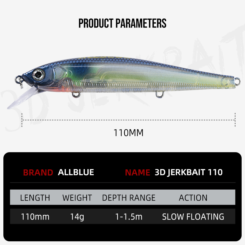 オールブルー 3D ジャークベイト ウォブラー フィッシング - Fishing Lure Jerkbait のレビューと価格