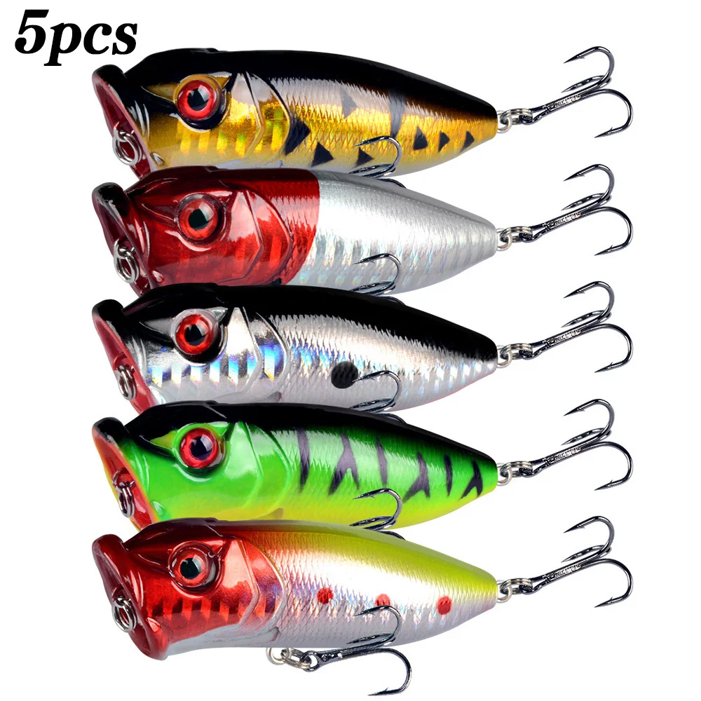5 個ポッパー釣りルアー 3D アイズベイトトップウォーター - Fishing Lure Popper のレビューと価格